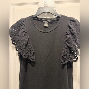 Black Midi Dress with Crochet Flutter Sleeves